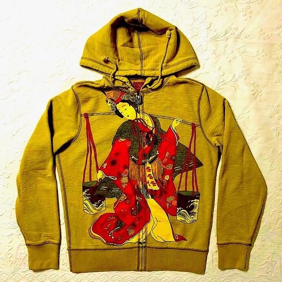 Lucky Brand Hoodie NWOT Geisha Vintage Zip Sweatshirt Asian Unique Artwear Med - Picture 6 of 9